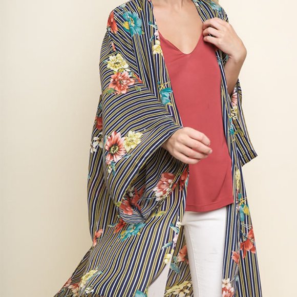 Navy Umgee Drape Cardigan Shawl Kimono Duster - Picture 2 of 5